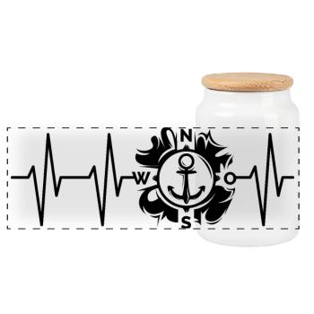 Herzschlag Kompass Puls Anker Symbol Ekg Meer icon - Panorama Keksdose mit Holzdeckel - Weiß - Vorne