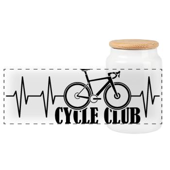 puls cycle club symbol Herzschlag Fahrrad Rennrad - Panorama Keksdose mit Holzdeckel - Weiß - Vorne