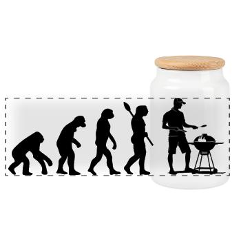 Lustiger menschlicher Evolution Grillmeister BBQ-Liebhaber - Panorama Keksdose mit Holzdeckel - Weiß - Vorne