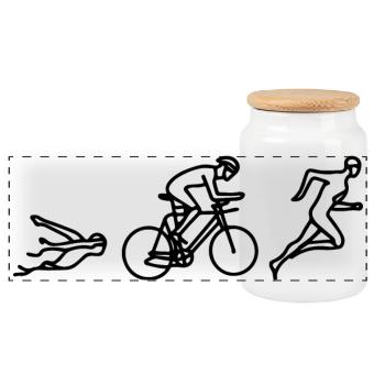 Schwimmen Radfahren Laufen - Panorama Keksdose mit Holzdeckel - Weiß - Vorne