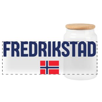 Lebendiges Fredrikstad-Design - Panorama Keksdose mit Holzdeckel - Weiß - Vorne