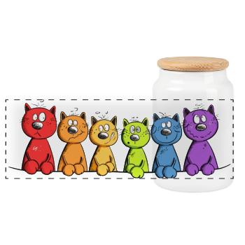 Cats, Family, Cat Lover, Cat, Rainbow - Panoramic Cookie Jar with Wooden Lid - white - Front