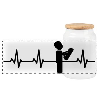 Architect Strichfguren Heart Line - Panoramic Cookie Jar with Wooden Lid - white - Front