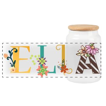 ELLA Name Art With Flowers Embroidered - Panoramic Cookie Jar with Wooden Lid - white - Front