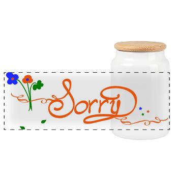 Sorry - Panoramic Cookie Jar with Wooden Lid - white - Front