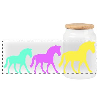 3 chevaux silhouette équipe cavalier équitation amis mignon - Boîte à biscuits avec couvercle en bois - blanc - Devant