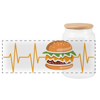 Burger Herzschlag Comic - Panorama Keksdose mit Holzdeckel - Weiß - Vorne