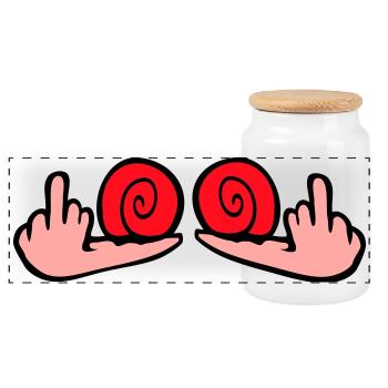 Snail Middle Finger Insult Wanker Fuck You - Panoramic Cookie Jar with Wooden Lid - white - Front