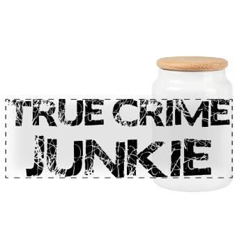 True Crime Junkie – Grunge Style for Crime Fans - Panoramic Cookie Jar with Wooden Lid - white - Front