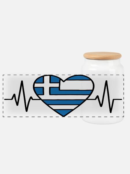 Griechenland Heartbeat Line Flagge Liebe Reisen Design - Panorama Keksdose mit Holzdeckel - Weiß