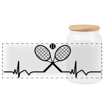 Tennisschläger Tennis EKG Herzschlag - Panorama Keksdose mit Holzdeckel - Weiß - Vorne