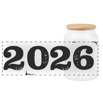 2026 - Panoramic Cookie Jar with Wooden Lid - white - Front