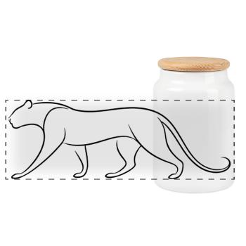 Silent Leopard Silhouette in Minimal Flowing Lines - Panoramic Cookie Jar with Wooden Lid - white - Front