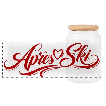 Apres Ski Herz - Panorama Keksdose mit Holzdeckel - Weiß - Vorne