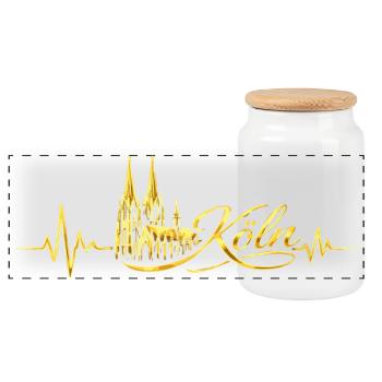 Cadeau d’amour de la cathédrale de Cologne Heartbeat Skyline - Boîte à biscuits avec couvercle en bois - blanc - Devant
