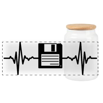 Floppy Disk Heart Line - Panoramic Cookie Jar with Wooden Lid - white - Front