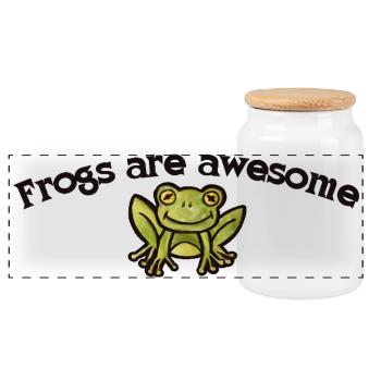 Frogs Are Awesome Graphic - Panoramic Cookie Jar with Wooden Lid - white - Front