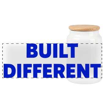 Built Different Motivation Style - Panorama Keksdose mit Holzdeckel - Weiß - Vorne