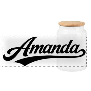 Amanda name first last family gifts - Panoramic Cookie Jar with Wooden Lid - white - Front