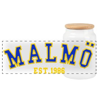 Malmö gegründet 1986 - Panorama Keksdose mit Holzdeckel - Weiß - Vorne