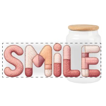 Design de sourire créatif patchwork pour une femme positive - Boîte à biscuits avec couvercle en bois - blanc - Devant