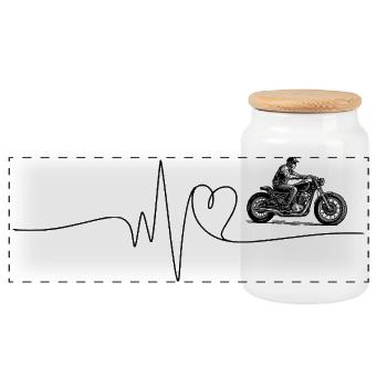 Ein Herzschlag für Motorräder - Panorama Keksdose mit Holzdeckel - Weiß - Vorne