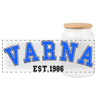 Varna Est. 1986 - Panoramic Cookie Jar with Wooden Lid - white - Front