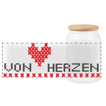 From the heart - Panoramic Cookie Jar with Wooden Lid - white - Front