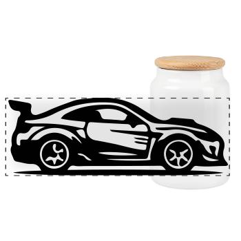 Car Sports Car Icon - Panoramic Cookie Jar with Wooden Lid - white - Front
