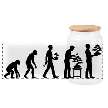 Japanese Bonsai Tree Plant Evolution Bonsai - Panoramic Cookie Jar with Wooden Lid - white - Front