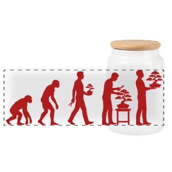 Japanese Bonsai Tree Plant Evolution Bonsai - Panoramic Cookie Jar with Wooden Lid - white - Front