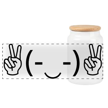Peace Emote ✌(-‿-)✌ Victory Kaomoji - Panorama Keksdose mit Holzdeckel - Weiß - Vorne