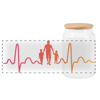 Father with Two Sons Heartbeat Dad Son - Panoramic Cookie Jar with Wooden Lid - white - Front