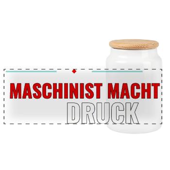Maschinist macht Druck – Shirt fürs Nachwuchs‑Team - Panorama Keksdose mit Holzdeckel - Weiß - Vorne