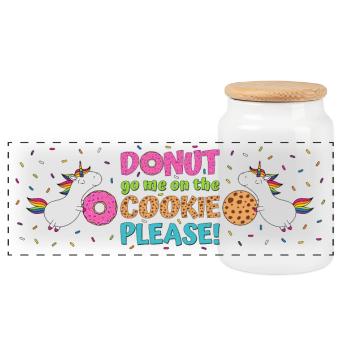 Lustige Keksdose Einhorn Donut go me on the cookie - Panorama Keksdose mit Holzdeckel - Weiß - Vorne