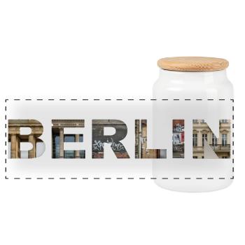 BERLIN – Urban Architectural Lettering - Panorama Keksdose mit Holzdeckel - Weiß - Vorne