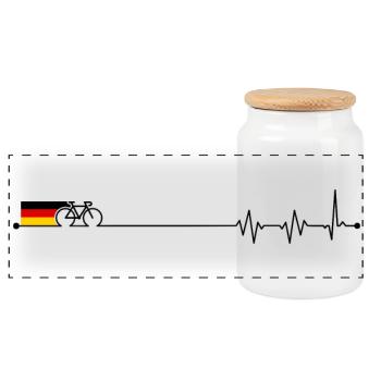 Germany flag bicycle - Panoramic Cookie Jar with Wooden Lid - white - Front