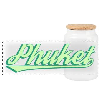 Phuket Retro Coastal Script - Panoramic Cookie Jar with Wooden Lid - white - Front