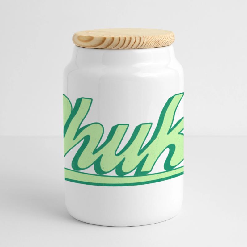 Phuket Retro Coastal Script Panoramic Cookie Jar with Wooden Lid