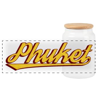 Phuket Retro Lettering - Panoramic Cookie Jar with Wooden Lid - white - Front