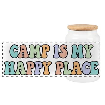 Camp ist mein glücklicher Ort Camping Lover Shirt - Panorama Keksdose mit Holzdeckel - Weiß - Vorne