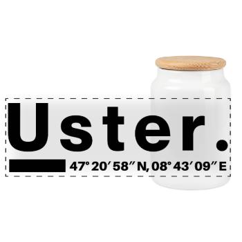 Uster Coordinates Zurich - Panoramic Cookie Jar with Wooden Lid - white - Front