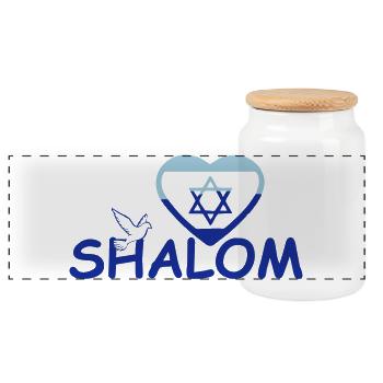 Shalom - Peace for Israel - Panoramic Cookie Jar with Wooden Lid - white - Front