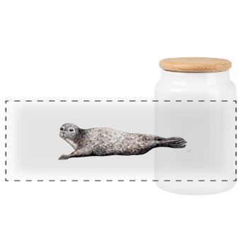 Phoca vitulina - Phoca - Phoque - Harbor seal - Panoramic Cookie Jar with Wooden Lid - white - Front