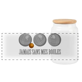 Boules de pétanque humoristiques - Boîte à biscuits avec couvercle en bois - blanc - Devant