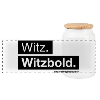 Witz. Witzbold. - Panorama Keksdose mit Holzdeckel - Weiß - Vorne