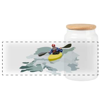 Kajakfahrer im Wildwasserwirbel - Panorama Keksdose mit Holzdeckel - Weiß - Vorne