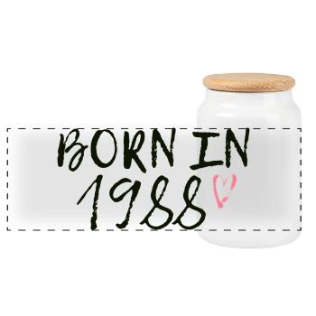 BORN IN1988 - Panorama Keksdose mit Holzdeckel - Weiß - Vorne