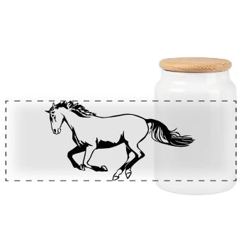 Galloping horse - Panoramic Cookie Jar with Wooden Lid - white - Front