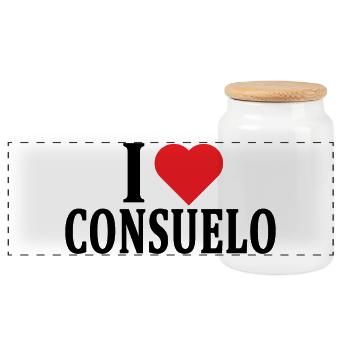 T-shirt J’adore Consuelo t-shirt idée cadeau - Boîte à biscuits avec couvercle en bois - blanc - Devant